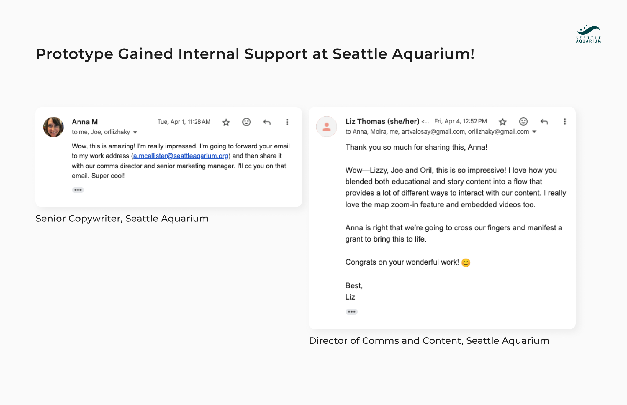 Positive Feedback from Seattle Aquarium